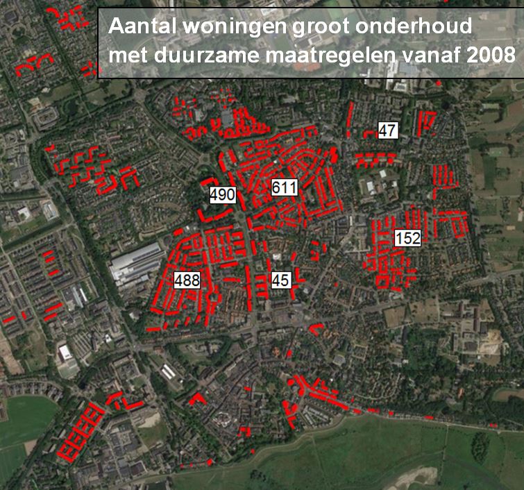 Aantal woningen groot onderhoud met duurzame maatregelen vanaf 2008